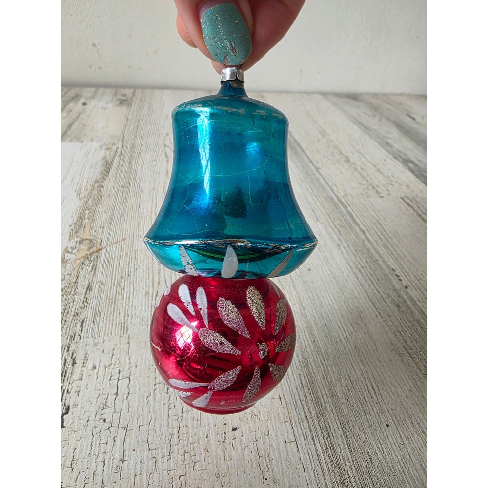 Antique mercury glass lamp light ornament Mica blue red Xmas tree figural